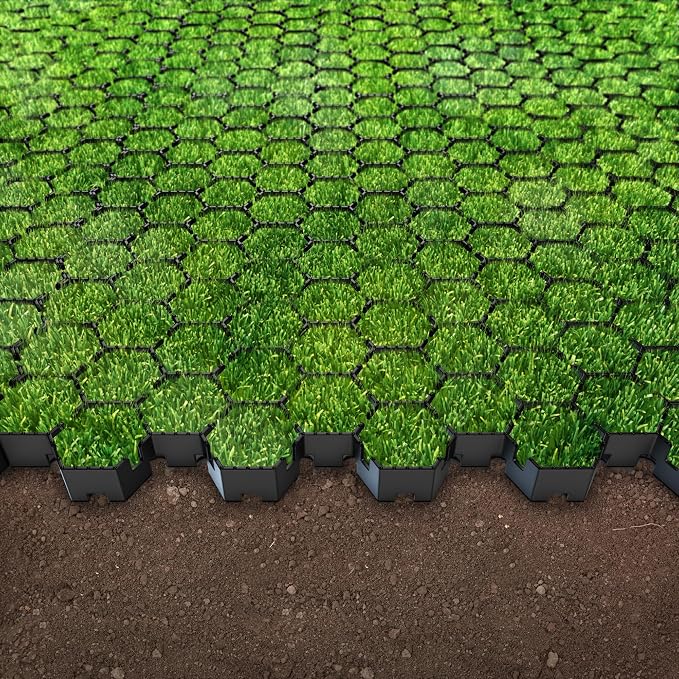 Standartpark Vodaland Permeable Pavers - HexPave Grass & Gravel Permeable Paver System - 100% Recycled PPE Plastic Pavers, Handles 27,000 lbs, 1" Depth, 4350 s.f / 1464 Units