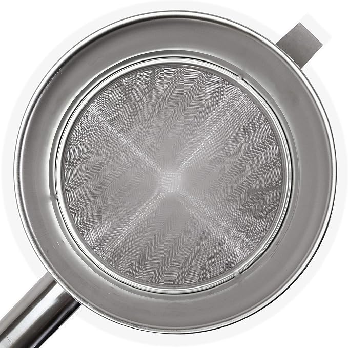 Anchy Premium 8" Chinois Fine Mesh Strainer Set with Stand & Bamboo Spatula – 18/8 Stainless Steel China Cap Cone Sieve, Professional Bouillon Strainer for Sauces, Soups, Broth, Stock, Jelly & Purees