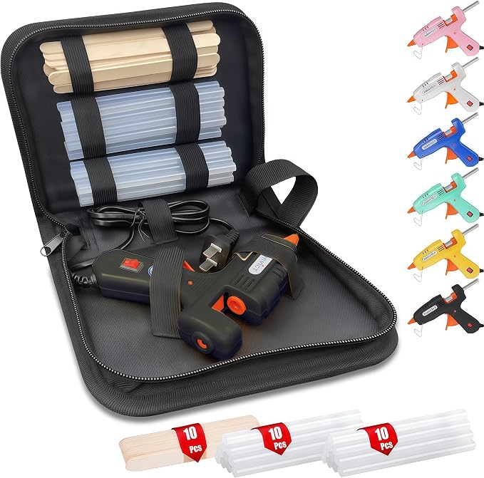 MONVICT 30W Mini Hot Glue Gun Kit, Fast Preheating Glue Gun，Storage Case | 20 Pcs Premium Glue Sticks, 10 Pcs Wood Craft sticks, Hot Melt Glue Gun for School Crafts DIY Arts Gift (Black)