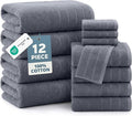 Casa Platino Bath Towel Set 100% Cotton 12 Piece Soft Absorbent - Cool Grey | Cotton Bath Towels - Densely Woven, Coordinated Colors, Dobby Border Accent, OEKO-TEX Certified, Ring-Spun Durability