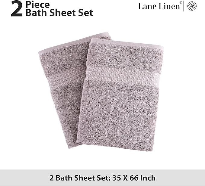 LANE LINEN Bath Sheets Quick Dry 100% Cotton 2 Pack Oversized - Platinum | Hotel Bath Sheets - Oversized & Roomy, Lightweight & Breathable, Fade-Resistant Color, Classic Terry Weave, Densely Woven