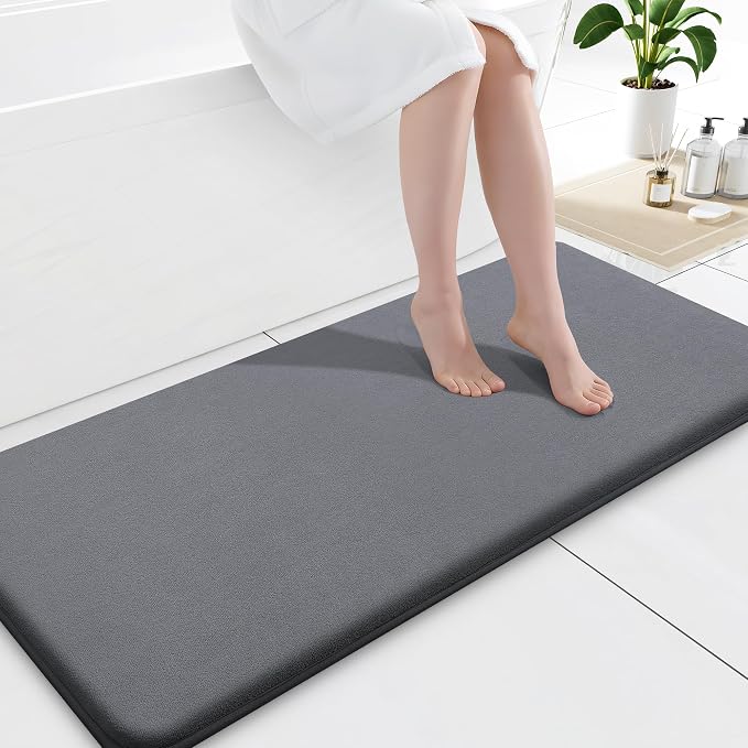 Smiry Memory Foam Bath Mat 47x20, Extra Soft and Absorbent Bathroom Mats, Non Slip Washable Carpet for Floor, Shower and Tub, Dark Grey