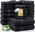 LANE LINEN Bath Towel Set Quick Dry 100% Cotton 24 Piece Soft - Black | Cotton Bath Towels - Classic Terry Weave, Densely Woven & Durable, Easy-Care, Coordinated Colors