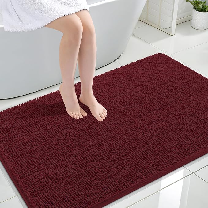 OLANLY Large Bathroom Rugs 47x32, Soft Absorbent Chenille Bath Rugs, Rubber Backing Quick Dry, Machine Washable Bath Mats for Bathroom Floor, Tub and Shower, Home Decor Accessories, Andorra Red-Brown