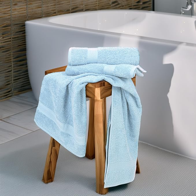 Large Bath Towels Set of 6 – 100% Cotton Terry – 24" x 50" – Quick Dry, Soft & Highly Absorbent – Sky Blue Towels for Bathroom, Gym, Spa, Pool & Daily Use