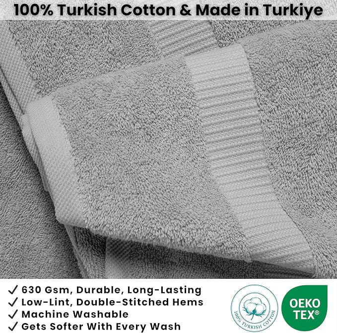 SALBAKOS 2-Piece 100% Turkish Cotton Bath Towels Extra Large 35x70, Silver | Oversized Bath Sheet Towel for Bathroom & Beach, Thick, Super Soft, Highly Absorbent, Premium Hotel Quality, Made in Turkey