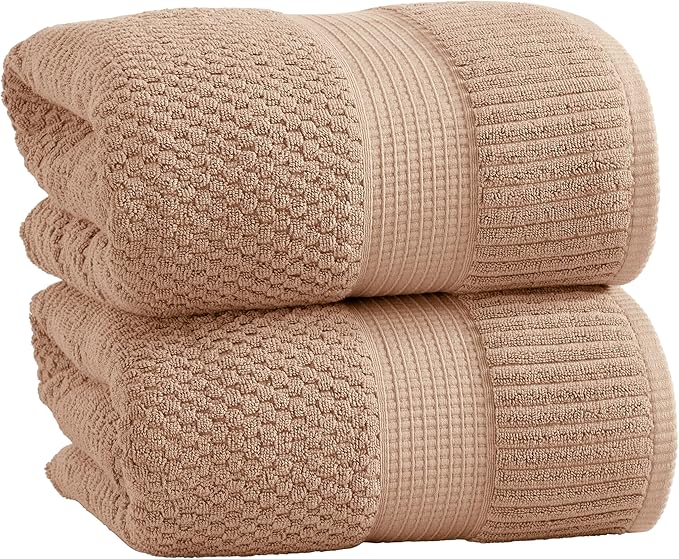 NY Loft 100% Cotton 2-Pack Oversized Bath Towel Set | Taupe | Quick-Dry | Two Oversized 35" x 70" Bath Towels / Bath Sheets | Super Absorbent | Designer-Styled Texture
