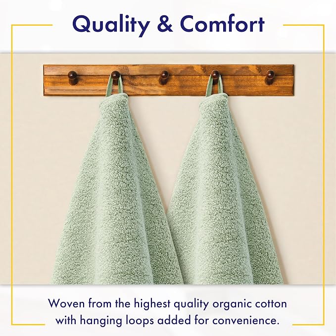 Alusa Home 100% Organic Luxury Bath Sheets - GOTS Certified - Extra Large 35x70 Inches (Pack of 2) Zero-Twist, Long-Staple Cotton Bath Sheet Set (Eucalyptus Green)