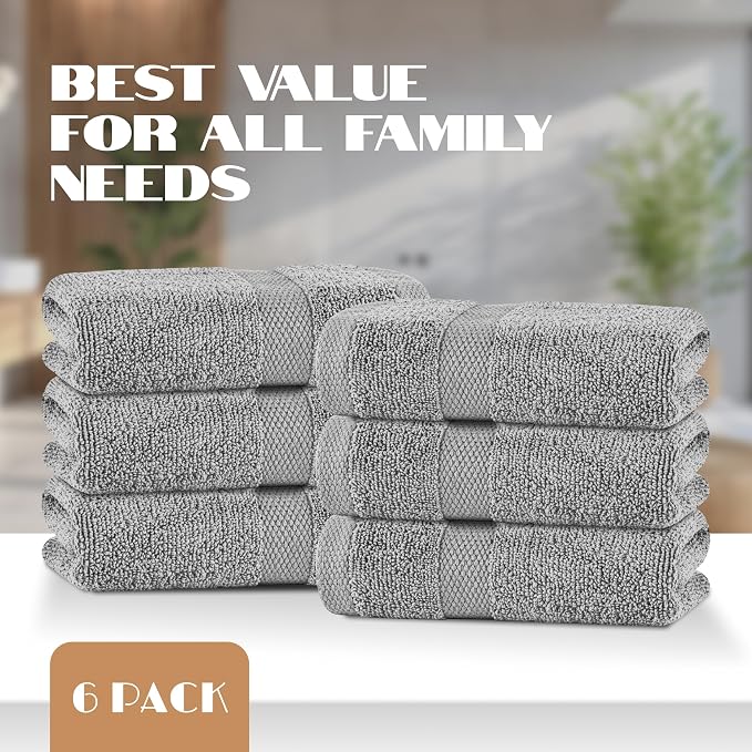 White Classic Light Gray Hand Towels for Bathroom [6 Pack] Cotton Hand Towel Bulk for Gym, Kitchen and Spa, 16x27 Inches Soft Highly Absorbent Quick Dry Terry Salon Towels