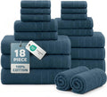 Casa Platino Bath Towel Set Quick Dry 100% Cotton 18 Piece - Steel Blue | Cotton Towels - Classic Terry Weave, Densely Woven, Coordinated Colors, Dobby Border Accent, OEKO-TEX Certified
