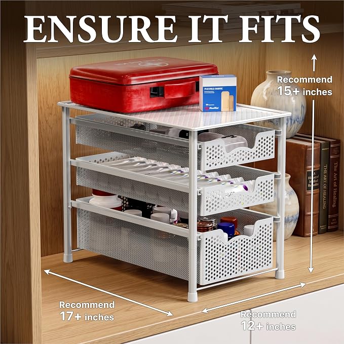 Simple Houseware 3 Tier White Alloy Steel Sliding Basket Organizer Drawer Cabinet