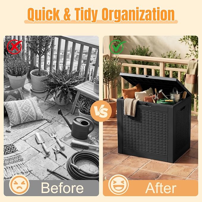 Outdoor Storage Box,38 Gallon Waterproof Resin Patio Deck Box | UV Resistant Lockable Package Delivery Bin, Toy Cabinet, Shoe & Garden Tools Storage, Ottoman, Indoor/Outdoor