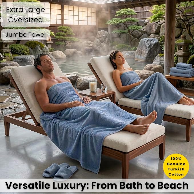 SALBAKOS Luxury 100% Turkish Cotton Bath Sheet 40x80 inch (1-Piece, Blue) | Extra Large Jumbo Oversized Bathroom and Beach Towel, Super Soft Highly Absorbent Thick Premium Hotel Quality, Made in Turkey