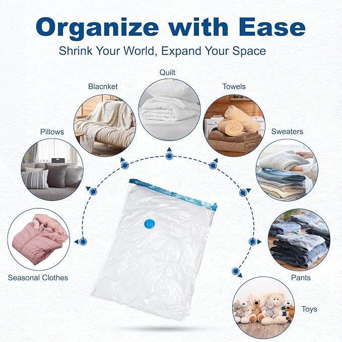 HOUSE DAY 18 Pack Vacuum Storage Bags with Electric Pump, Valve, Space Saver Vacuum Seal Bags for Clothing, Comforters, and Travel Essentials 3 Jumbo,3 Large,3 Medium,3 Small/3 Small,3 XS Roll Up Bag