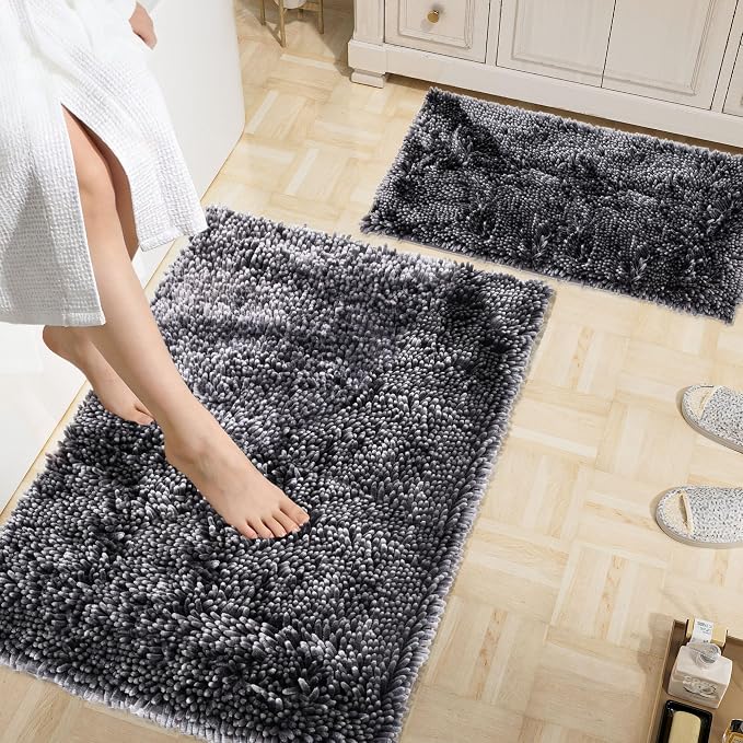 Bathroom Rugs Mat 48 x 24, Soft Absorbent Chenille Bath Rugs, Rubber Backing Bath Mats for Bathroom Floor, Tub, Shower, Bedroom, Home Decor Accessories, Quick Dry Machine Washable, Dark Grey