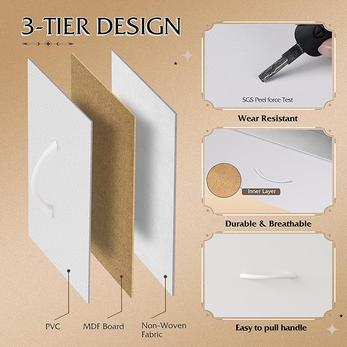 WLIVE Wide Dresser for Bedroom, 5 Drawer Chest of Drawers, White | 5 roomy fabric drawers, Wide storage design, Bedroom or closet use, Sturdy steel frame, Smooth wood tabletop