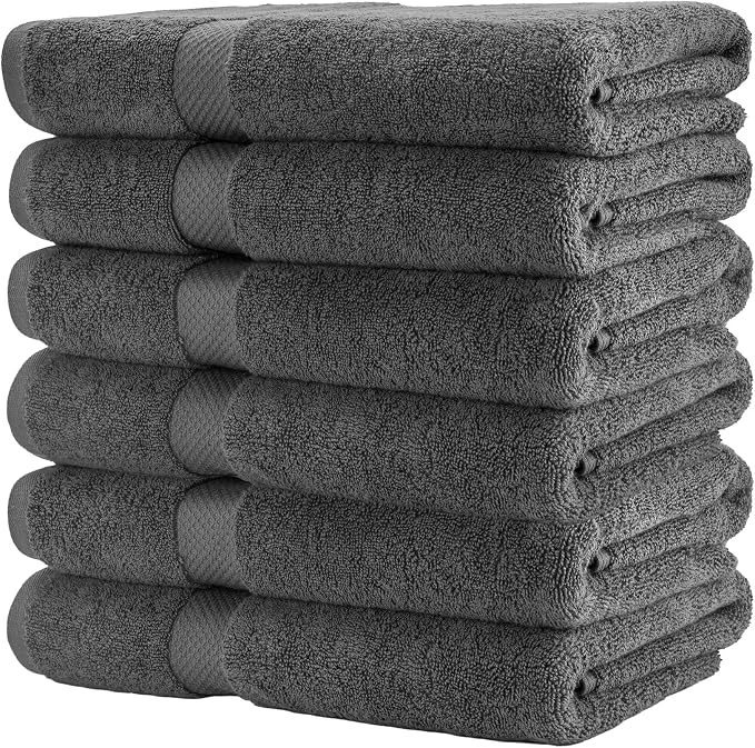 HERCULEAN Premium Bath Towels 24 x 48 Pack of 6 | Quick Dry and Highly Absorbent | 100% Cotton Terry Towels for Bathroom - Perfect for Shower - Pool and Spa - Luxury Soft Towels - Light Grey