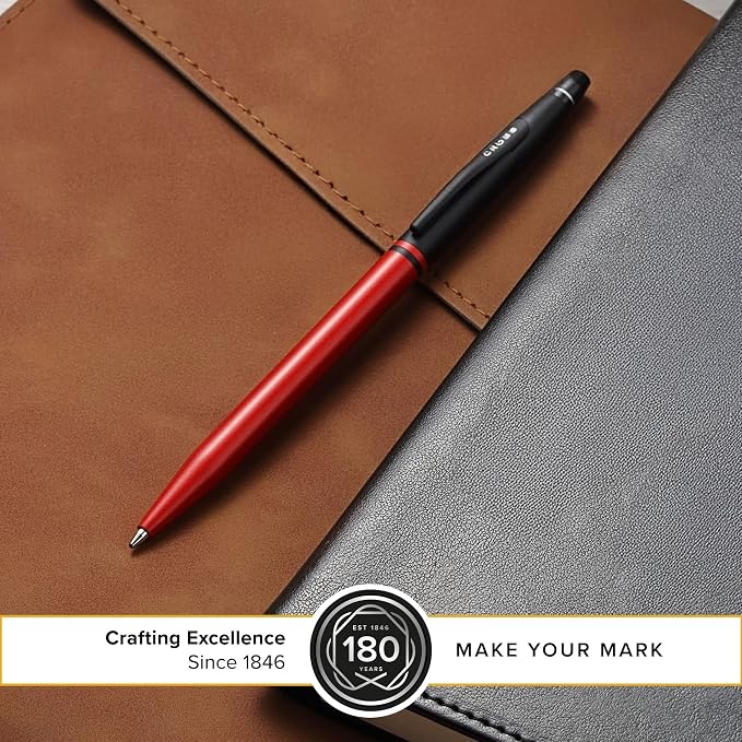 Cross Click Tuxedo Satin Metallic Red Ballpoint Pen - High-End Writing Tool for Versatile Use - Smooth Writing & Journaling - Elegant Accessory - Long-Lasting - Black Ink - Includes Gift Box