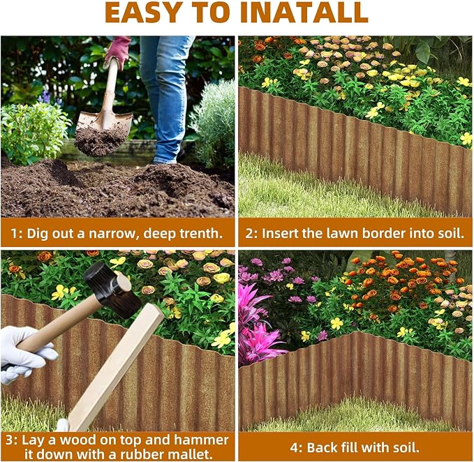 Garden Lawn Edging and Landscape Border - 6" x 40' Corrugated Metal Garden Edging, for DIY Flower Beds, Lawns & Landscaping (Real Rust)