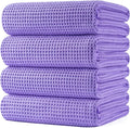 POLYTE 430 GSM Poly Blend Microfiber Quick Dry Waffle Bath Towel, 30x60 in | 4 Pack, Oversize, Lint Free, Body Towel
