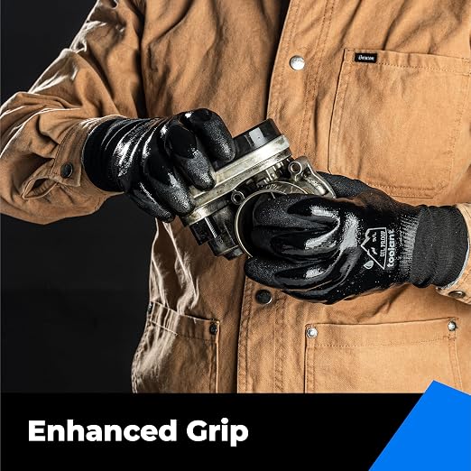 toolant Waterproof Winter Work Gloves, Double Nitrile Oil Resistant Grip | Thermal Insulation, Waterproof Protection in Freezer Work, Construction, Mechanics, Mining, Plumbing, Black, Medium