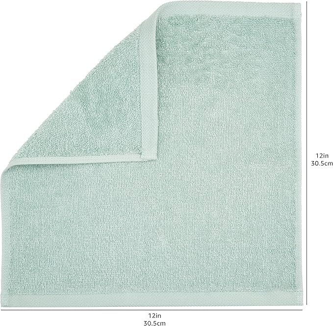 Amazon Basics Washcloth for Bathroom, 100% Cotton Extra Absorbent, Fast Drying - Salon Towels - Seafoam Green, 12 x 12 inches (Pack of 144)