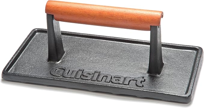 Cuisinart CMD-108 Melting Dome, 9",Stainless steel & Smashed Burger Press, Cast Iron CISB-111 & CGPR-221 Cast Iron Grill Press (Wood Handle), Weighs 2.1-pounds