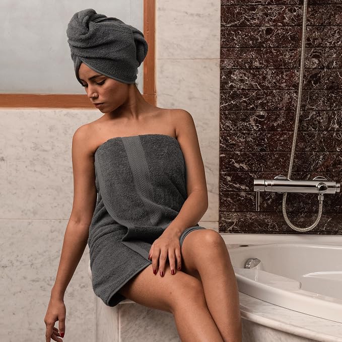 HERCULEAN Large Bath Towels 24 x 50 Pack of 6 | Quick Dry and Highly Absorbent | 100% Cotton Terry Towels for Bathroom - Perfect for Shower - Pool and Spa - Luxury Soft Towels - Charcoal Grey