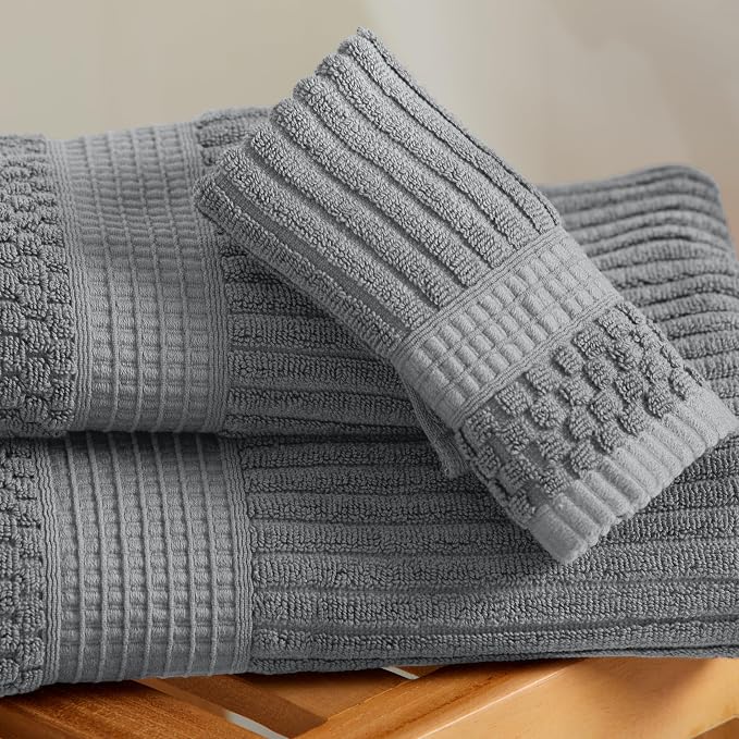 Springtree Home 100% Cotton Bath Towel Set | 4-Pack | Textured | Grey | Absorbent & Quick-Dry Bathroom Towels | Textured and Durable Cotton Towels for Bathroom | OEKO-TEX | Krista Collection