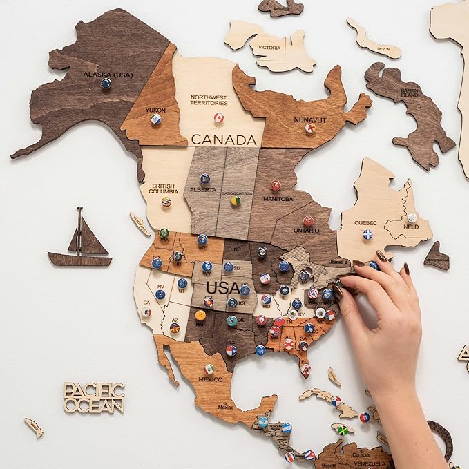 Enjoy The Wood 3D Wooden World Map Wall Art - Large Travel Map with Pins for Art Decor - Decorative Map of the World for Home, Office - Travel Wall Art Housewarming Gift Idea (Multicolor, M, Unframed)