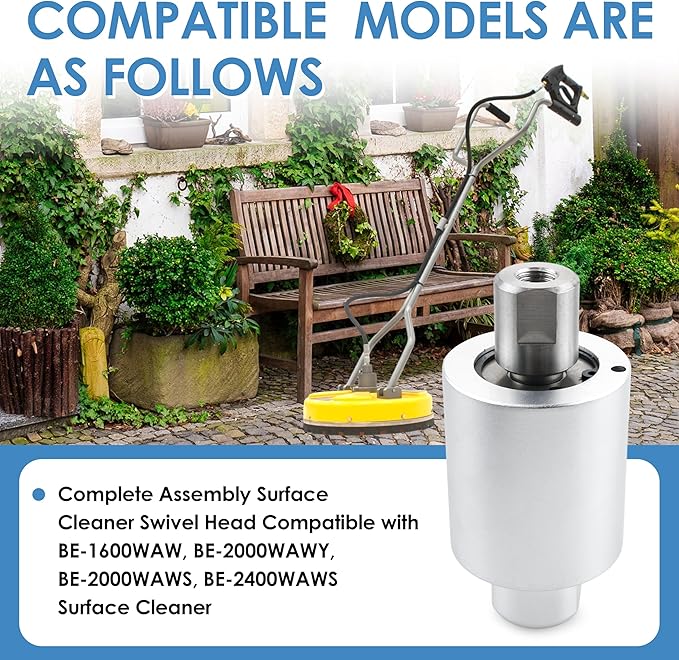 Replacement Rotary Swivel Head for 85.790.004 16 in, 18 in, 20 in, 24 in BE Whirl-A-Way Surface Cleaner, 4000 PSI