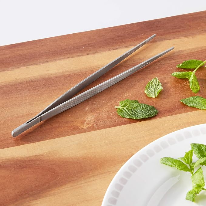 Mercer Culinary 18-8 Stainless Steel Precision Plus Chef Plating Tong, Straight,9-3/8 Inch