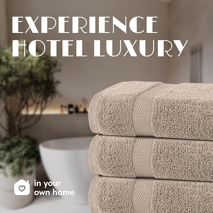 White Classic Wealuxe Taupe Bath Towels 24x50 Inch, Cotton Towel Set for Bathroom, Hotel, Gym, Spa, Soft Extra Absorbent Quick Dry 6 Pack