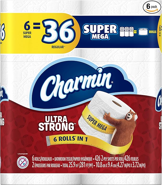 Charmin Ultra Strong Toilet Paper Super Mega Rolls, 6 Count