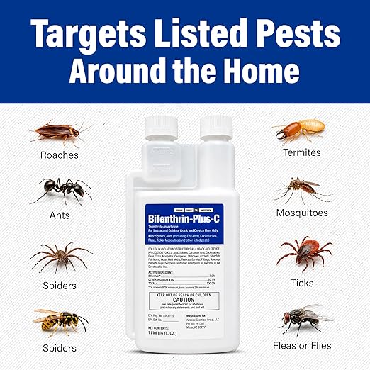 Bifenthrin Plus-C Insecticide (16 oz) - Roach Killer Indoor Infestation, Termite Treatment, Ant Control & Wasp Spray - Home Defense Pest Control, Residential, Commercial, and Industrial Use