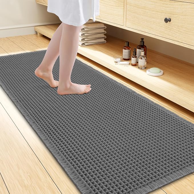Smiry Waffle Bath Mat 47x24, Extra Soft Absorbent Bathroom Rugs, Non Slip Machine Washable Quick Dry Bath Rugs for Bathroom Floor, Tub, Shower, Home Decor Accessories, Dark Grey
