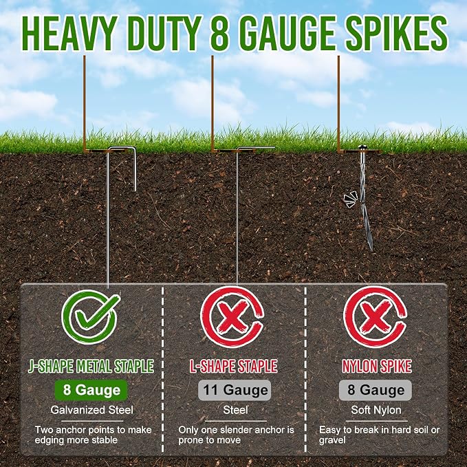 Landscape Edging 4 Inch Tall 80FT with 100Pcs Metal Spikes, Plastic Garden Edging Border Landscape Edging Border Lawn Edging for Landscaping, Flower Bed, Yard(Brown)