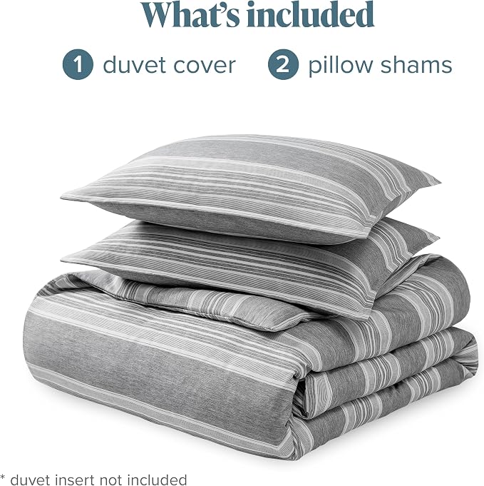 Bare Home Bedding Duvet Cover King Size - Premium 1800 Super Soft Collection - Lightweight, Cooling - Soft Breathable Bedding Duvet Cover (King, Stripe - Heathered Charcoal)