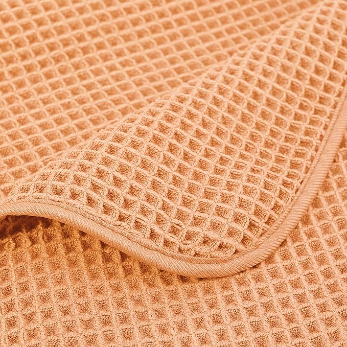 POLYTE 430 GSM Microfiber Quick Dry Lint Free Oversize Bath Towel Set, 6 Piece (Waffle Weave)