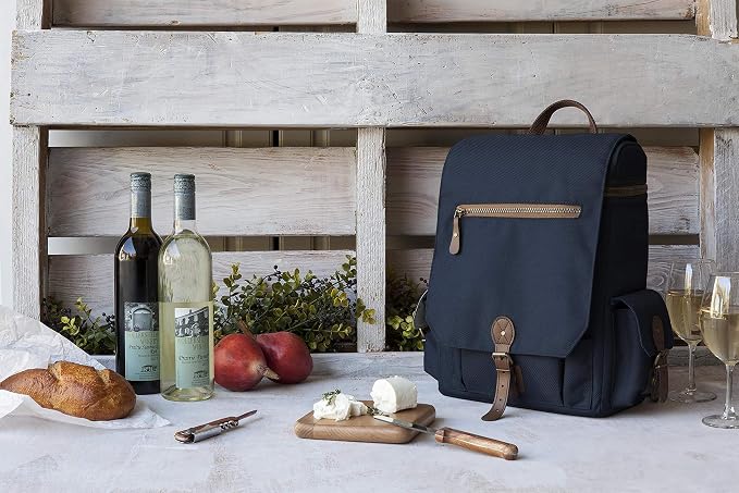 LEGACY - a Picnic Time brand Moreno 3-Bottle Wine & Cheese Tote, Padded Wine Carry Tote Bag with Handle and Adjustable Shoulder Strap, (Navy Blue)
