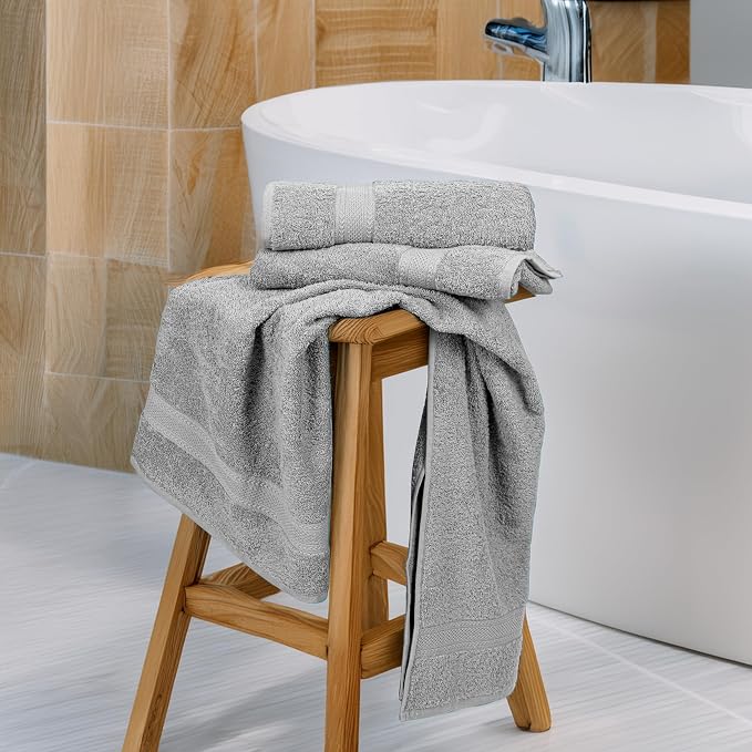 Medium Size Bath Towels Set of 6 – 100% Cotton Terry – 24" x 48" – Quick Dry, Soft & Highly Absorbent – Light Grey Towels for Bathroom, Gym, Spa, Pool & Daily Use