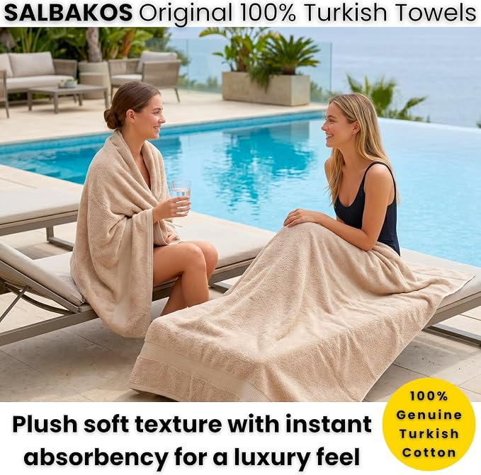 SALBAKOS 2-Piece 100% Turkish Cotton Bath Towels, Extra-Large 35x70, Taupe | Oversized Bath Sheet Towel for Bathroom & Beach, Thick, Super Soft, Highly Absorbent, Premium Hotel Quality, Made in Turkey
