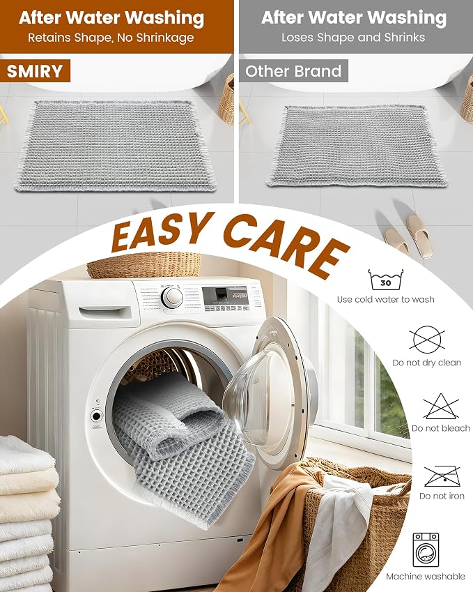 Smiry Waffle Bath Mat 30x18, Extra Soft Absorbent Bathroom Rugs, Non Slip Machine Washable Quick Dry Bath Rugs for Bathroom Floor, Tub, Shower, Home Decor Accessories, Lightgrey & Cream