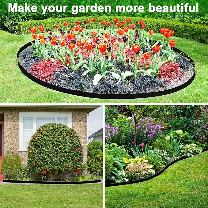 4 Inch x 66FT Garden Edging Border with 90pcs Spikes, Plastic Edging Border | landscape edging,garden edging,garden edging border,flower bed edging borders,lawn edging, Yard, Paver, Playground, Pathway