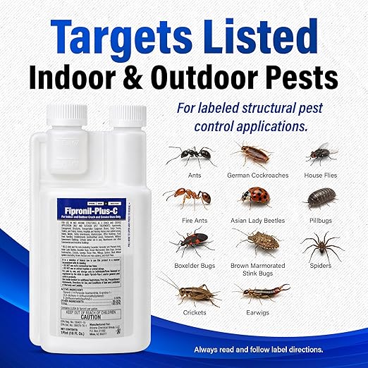 Fipronil Plus C Pest Control Concentrate - DIY Commercial-Strength Roach Killer Indoor Infestation, Easy-Use Ant Spray, Makes 21 Gallons of Fipronil Solution for Homeowners - 16 oz