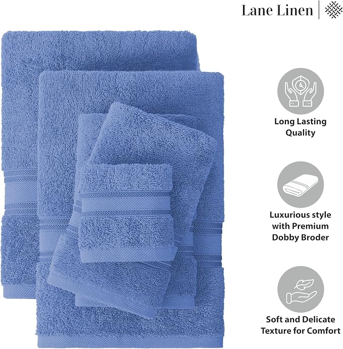LANE LINEN Towel Set Soft Absorbent Quick Dry 100% Cotton 3 Piece - Allure | Cotton Bath Towels - Lightweight & Breathable, Fade-Resistant Color, Classic Terry Weave, Densely Woven, Coordinated Colors
