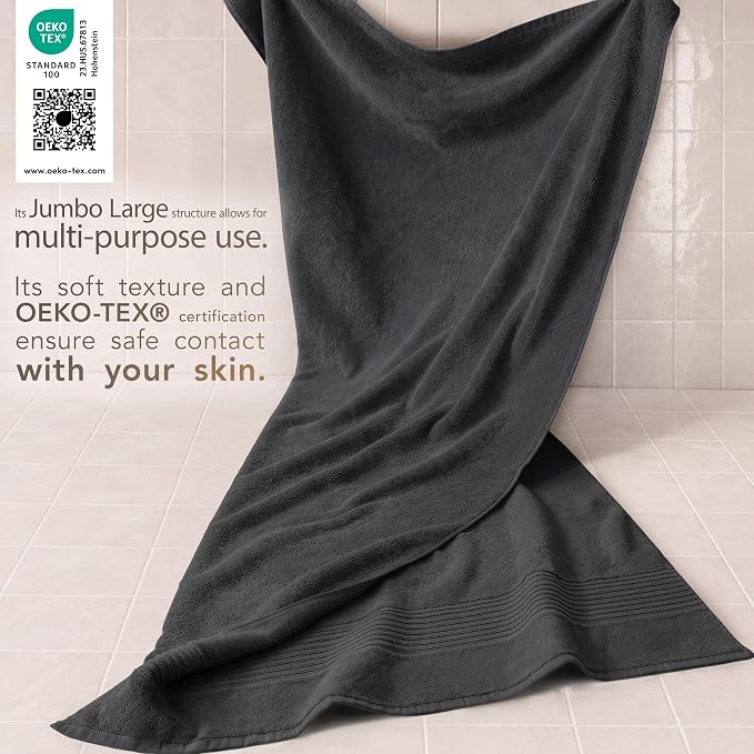 Cotton Paradise 100% Cotton Turkish Towel Set, Soft Absorbent Quick Dry, 2 Piece 35x70 Bath Sheet Set, Dark Gray