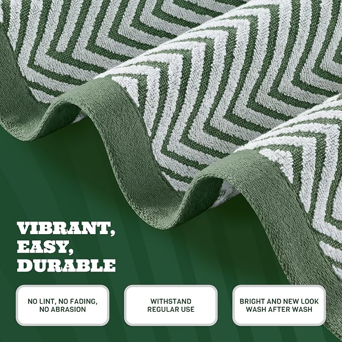 White Classic Cotton Beach Towels Oversized 35 x 70 Inches, Ultra Absorbent and Low Lint Luxury Pool Towels, Chevron Design, Khaki Green, 2 Pack