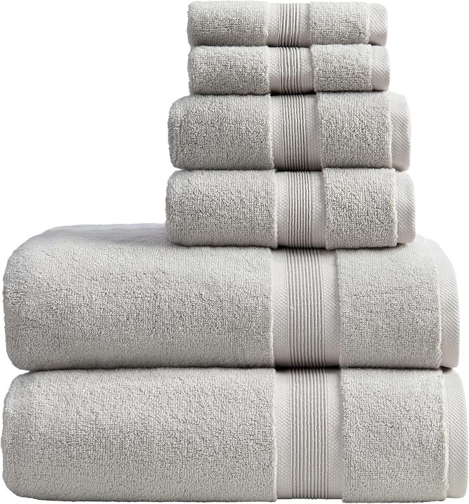 Springtree Home Luxury Bamboo Rayon Bath Towel Set | 6-Piece Set | Grey | 35% Bamboo Rayon - 65% Zero Twist Cotton | Absorbent Quick-Dry Towels for Bathroom | Ultra Soft | OEKO-TEX Standard 100