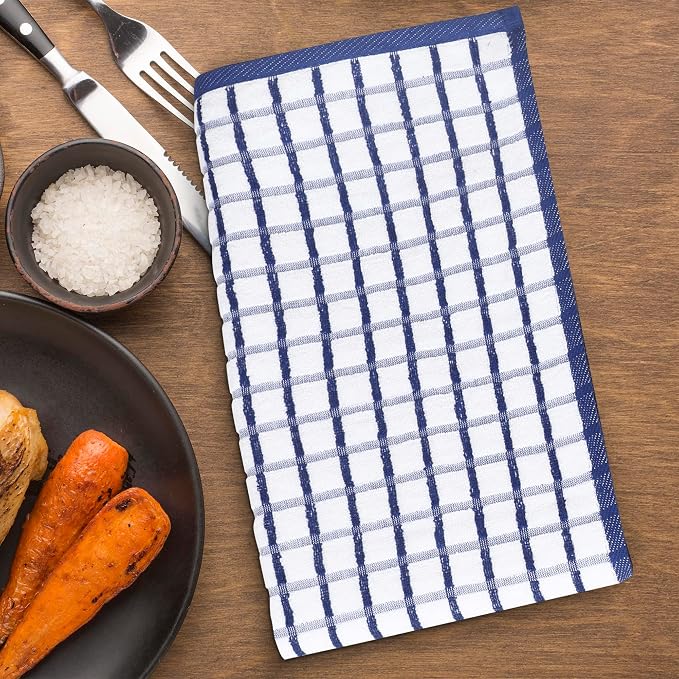 Urban Villa Kitchen Towels Blue/White Set of 3 Terry Kitchen Towels 100% Cotton Ultra Soft Size 20X30 Inches Highly Absorbent Over Sized KitchenTowels with Hanging Loop KitchenTowels